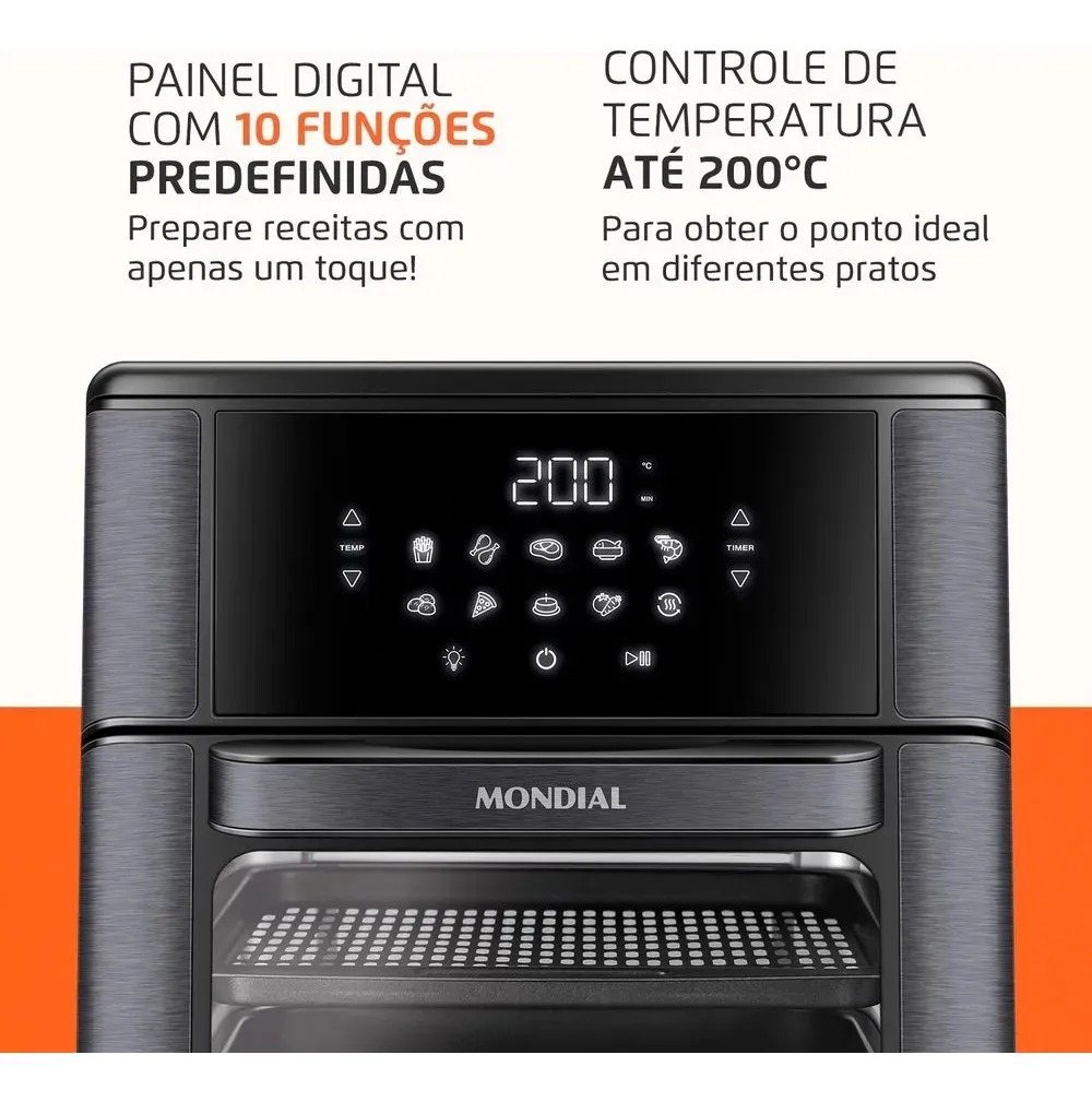 Fritadeira Elétrica AFON-12L-BG Forno Oven 12 Litros Preto Mondial